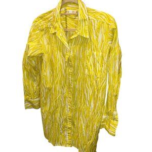 sea folly australia neon yellow tree veins print button down cotton shirt S